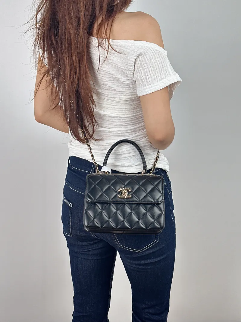 Chanel Top Handle Bag Trendy CC Black Lambskin Mini 19.5 × 8 × 14.5 cm — on-model view 1 of 2