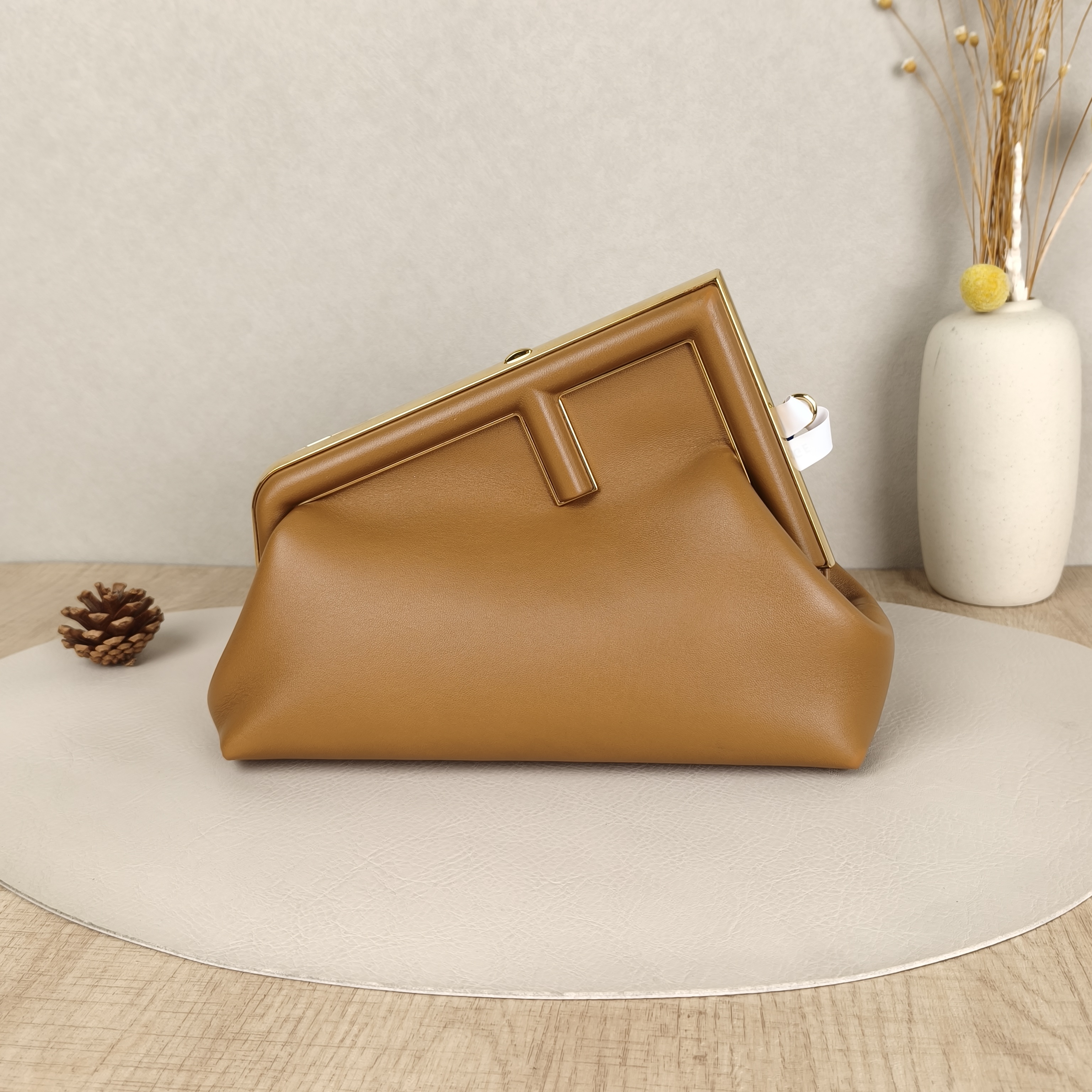 FENDI Crossbody Bag FIRST Clutch Shoulder Bag Caramel Calfskin Small26 × 9.5 × 18 cm