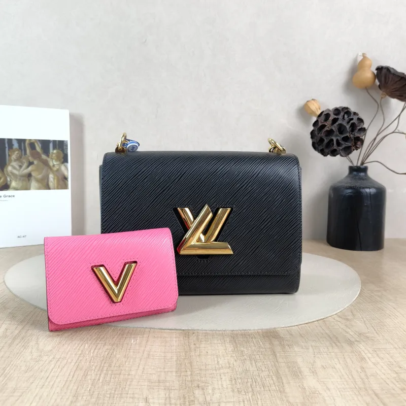 Louis Vuitton Crossbody Bag Twist Black Epi Embossed Calfskin Medium 23 × 9.5 × 17 cm