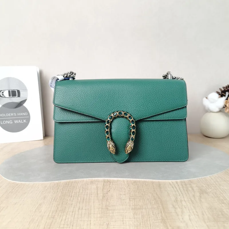GUCCI Crossbody Bag Dionysus Green Calfskin Medium 28 × 9 × 17 cm