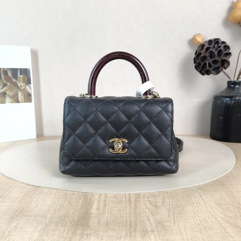 Chanel Top Handle Bag Coco Handle​ Black Grained Calfskin Mini 19 × 9 × 13 cm