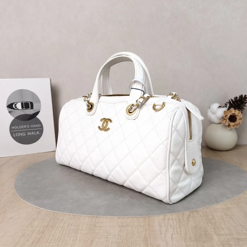 Chanel Crossbody Bag Bowling Bag White Gold Grained Calfskin One Size32 × 13 × 16 cm — cover view 4 of 5
