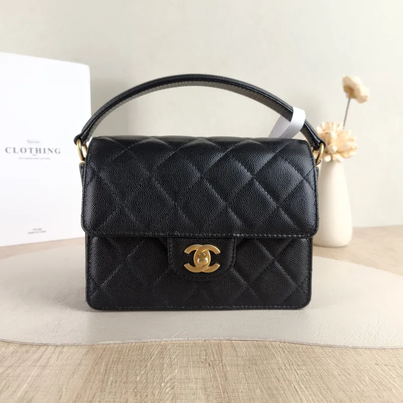 Chanel Crossbody Bag Black with Gold-Tone Hardware Grained Calfskin Small 19 × 6 × 15 cm