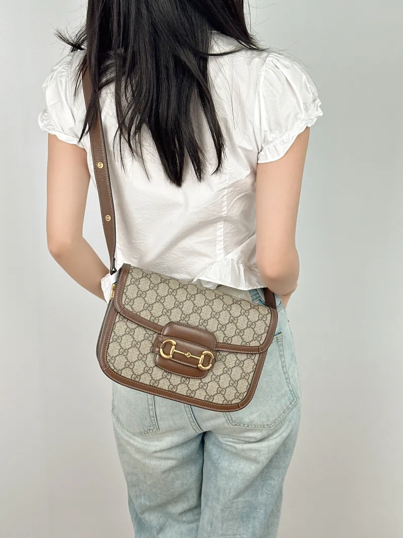 GUCCI Shoulder Bag Horsebit 1955 Horsebit Medium Monogram PVC Medium25 × 8 × 18 cm — on-model view 2 of 2