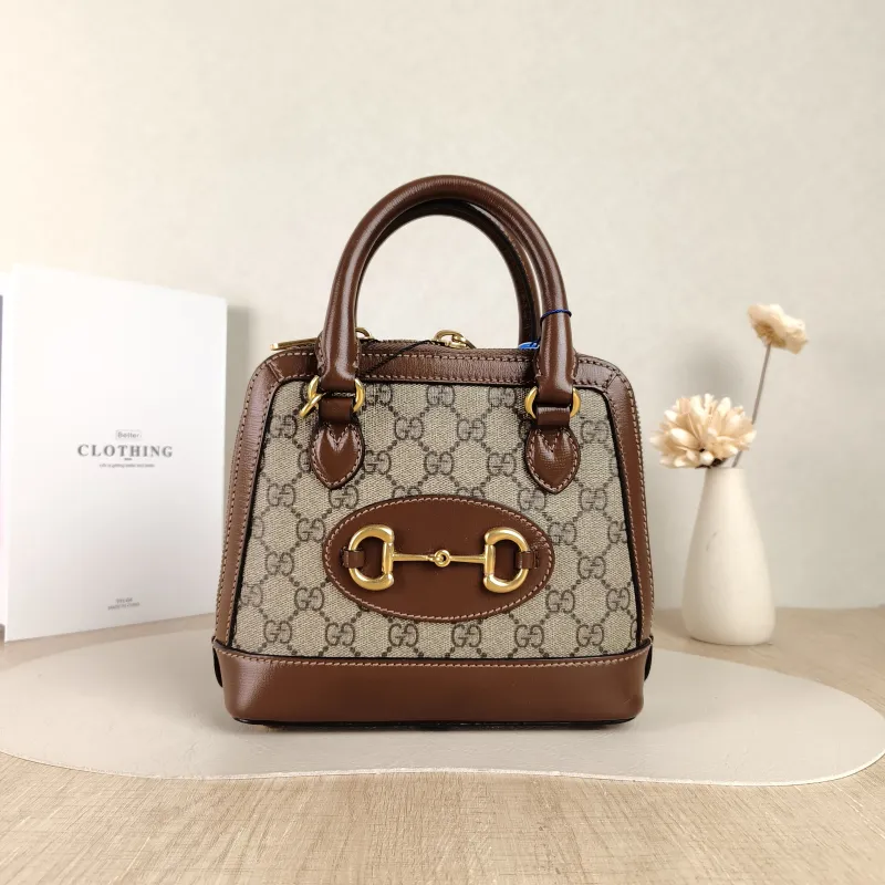 GUCCI Top Handle Bag Horsebit 1955 Horsebit Dome Bag Monogram PVC Mini 20 × 7.5 × 19.5 cm