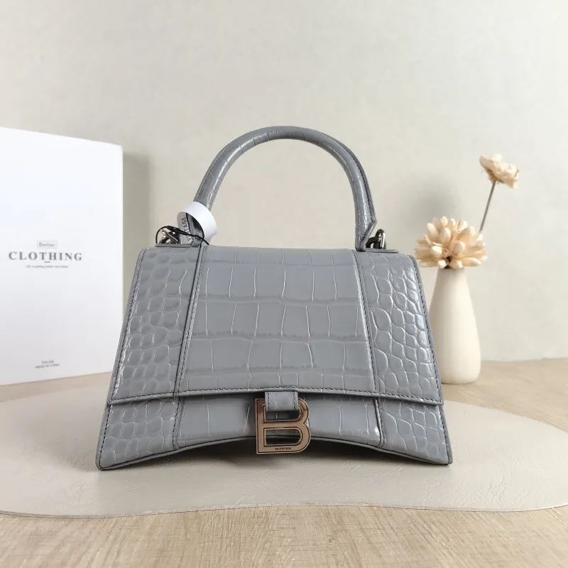 BALENCIAGA Crossbody Bag Hourglass Hourglass Bag Grey Calfskin Small 23 × 10 × 14 cm