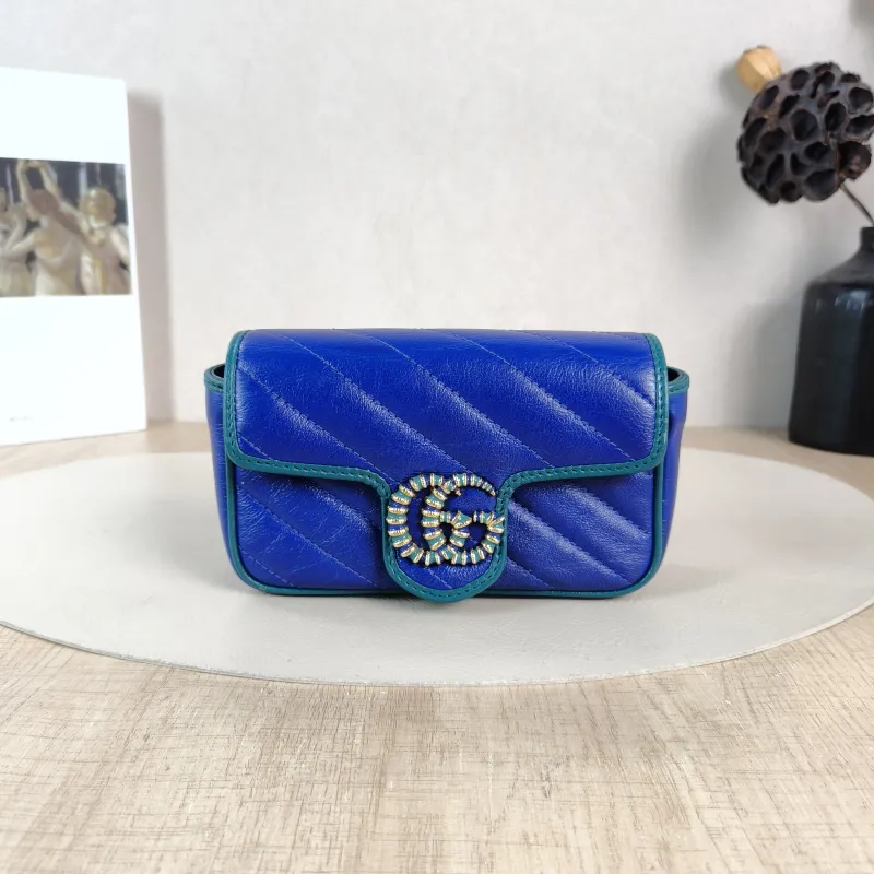 GUCCI Crossbody Bag GG Marmont Mini Marmont Mini Blue Calfskin Mini 16.5 × 4.5 × 9.5 cm