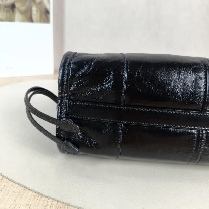 PRADA Shoulder Bag Bonnie Soft Lux Black Waxed Leather Mini 23.5 × 9 × 12 cm — detail view 5 of 14