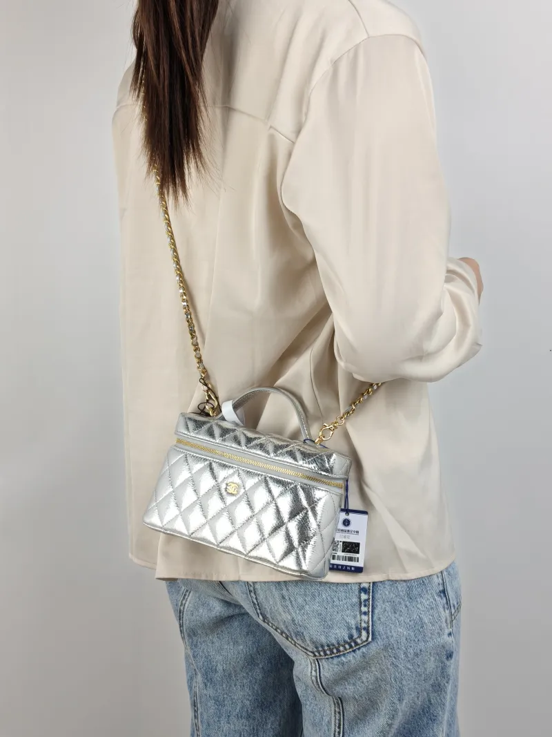 Chanel Crossbody Bag lp Box Bag Top Handle Crossbody Bag Silver Calfskin 19.5 × 5 × 12 cm — on-model view 3 of 3